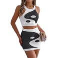 thumbnail image 2 of Women'S 2 Piece Outfits Yin Pattern Knit Crop Tank Top and Mini Skirt Set Black S, 2 of 9