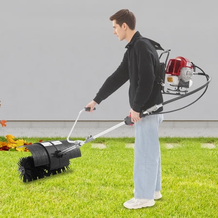 52cc 2 Stroke Gasoline Power Broom Manual Black&Red Assembly Hand Push Turf Lawn Sweeper with Handle