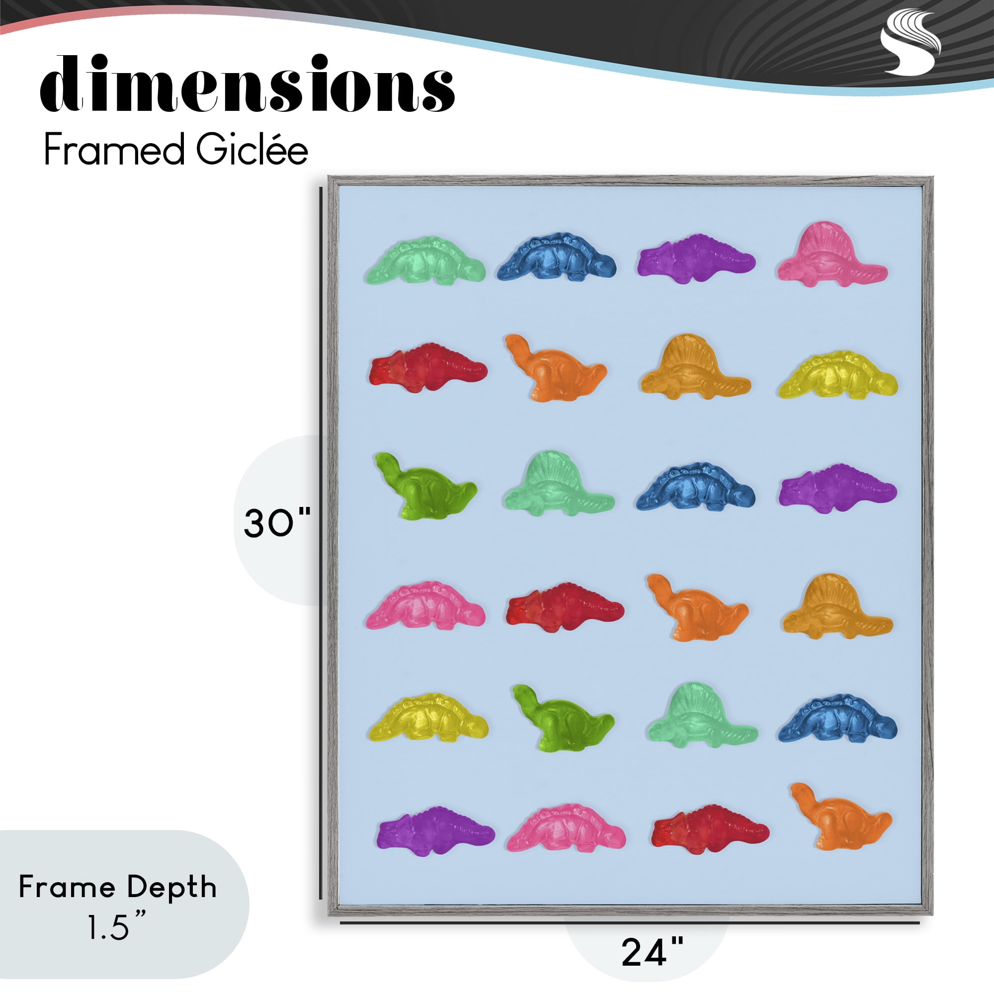 Stupell Industries Colorful Dinosaur Gummies Gray Framed Giclee Art, design by LISH Creative