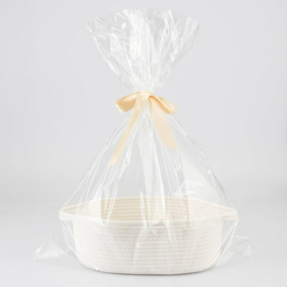 Baby Gifts Basket Empty with Gifts Bag and Ribbon12”x8”x5” Gift Baskets to Fill Easter Baskets Birthday Baskets Small Woven Cotton Rope Basket Baby Toy Baske(white, regular)