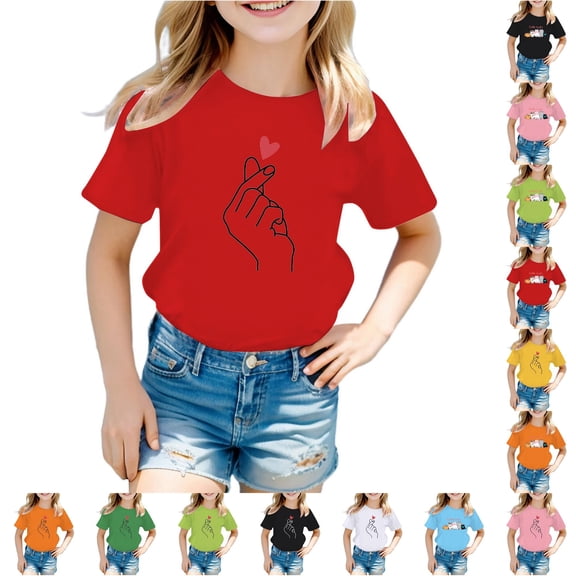 WhouRiu Girls Cartoon Graphic Tees Kids Short Sleeve Crew Neck Tshirt Comfortable Cute Casual Summer T Shirts,3-4 Years