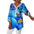 thumbnail image 1 of Mujeres Ocio Elegante Jersey Impreso Encaje Impresión Tres cuartos Manga Cuello en V Tops OAVQHLG3B Store lin121212, 1 of 5