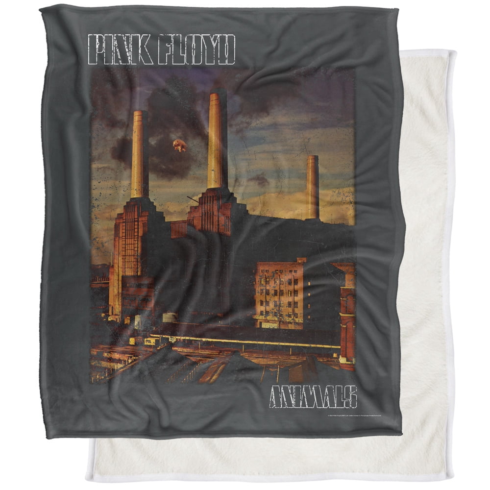 Pink Floyd Blanket, 50"x60", Faded Animals, Silky Touch Sherpa Back