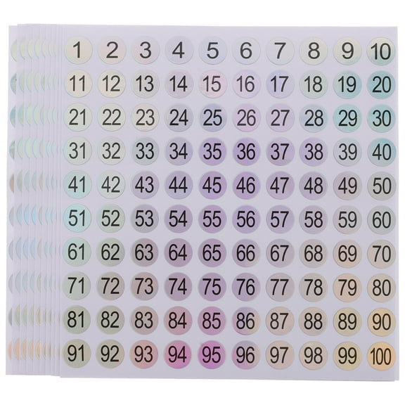 QIFULL Numbered Stickers Digital Label Assorted Color 10 Sheets
