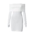 thumbnail image 3 of AherBiu Long Sleeve Dress for Women off Shoulder Basic Layer Black Dress Side Ruffle Slim Mini Dresses, 3 of 6