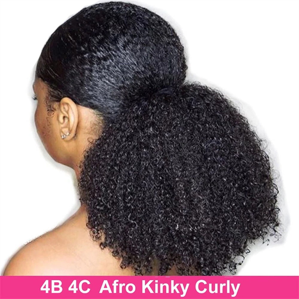 Drawstring Ponytail Extensions Afro Kinky Curly Human Hair Ponytail 10"-24" Natural Black Brazilian Remy Hair Afro Curly Ponytail Hair Pieces