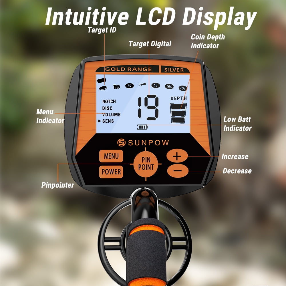 Sunpow OTMD04 Metal Detector Kit 10'' Detection Depth Pinpoint, sunpow