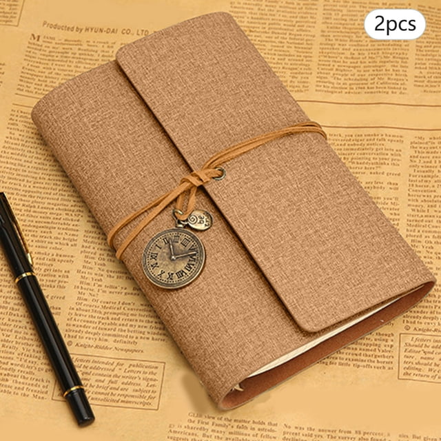 Xuewenshw 2PCS A6 Loose Leaf Vintage Style Binding Ledger Diary Notebook Notebook Leather Notepad Small Notebook Graphing Spiral