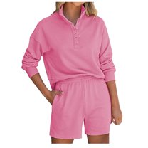 Scyoekwg Two Piece Sets for Women 2025 Fall Outfits Sweatsuit Long Sleeve Tops Shorts Fashion Casual Matching Outfits Lounge Set (Pink,S)
