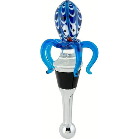 Glass Wine Stopper - Deep Blue Ocean Coastal Octopus Glass Art Wine Bottle Stopper Topper