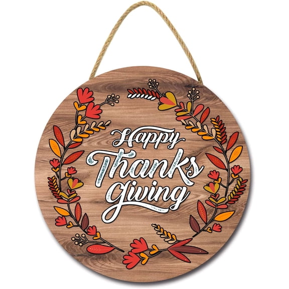 Eveokoki 12" Happy Thanksgiving Door Sign Hanging Sign Autumn Wall Decor Round Wood Sign, Happy Harvest Pumpkin Sign Farmhouse Fall Welcome Sign for Front Door Decoration