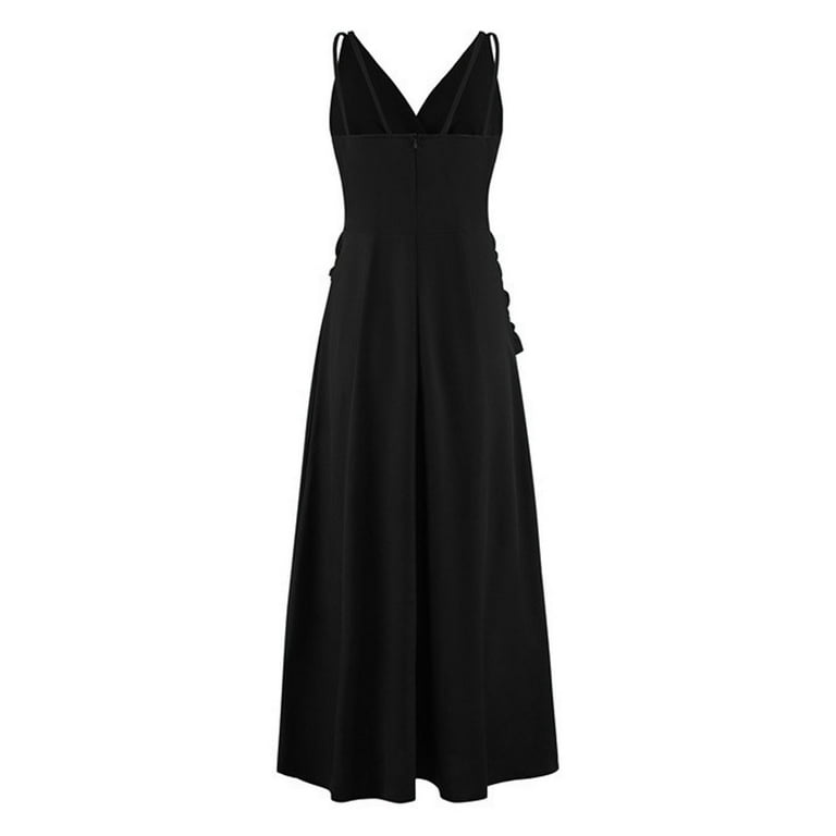 HSMQHJWE Black Tank Dress For Women Casual Maxi Dresses For Women Summer  Womens Sleeveless Spaghetti Strap Backless Split Long Dress Sweater Dress