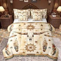 Feelyou Western Sheep Skeleton Bedding Comforter Set 7pcs, Retro Bohemian Stars Print King Bedding Sets, Mandala Style Reversible Bed Sheets, Microfiber Bedroom Decor
