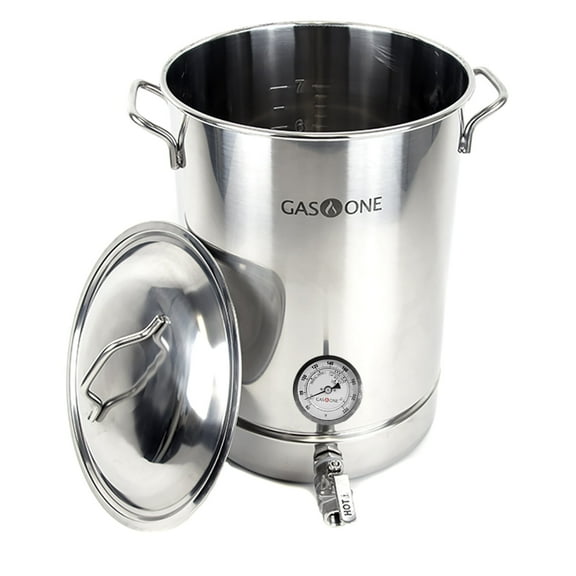 GasOne 8 Gallon Brew Pot Stainless Steel Home-brew kit 32 Quart [TRI PLY] Pre Drilled 4 PC Set
