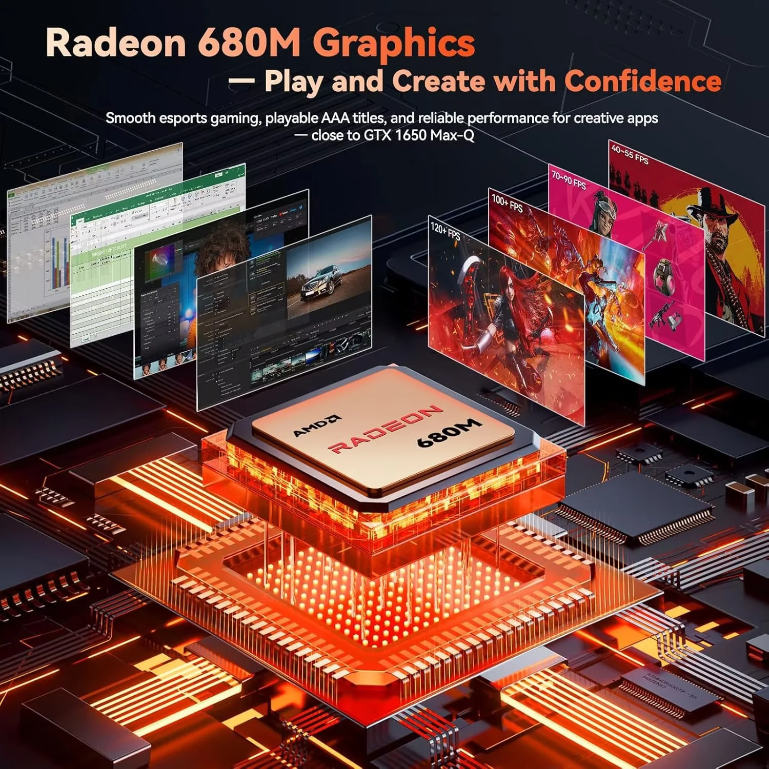 17.3" Gaming-Laptop, AMD Ryzen 7 7735HS (8C/16T, Beats i7-12650H) 16GB DDR5 RAM 512GB SSD Computer with Radeon 680M, 100W Type-C, WiFi-6E, 75Wh Battery, Fingerprint, Backlit Keyboard for Business