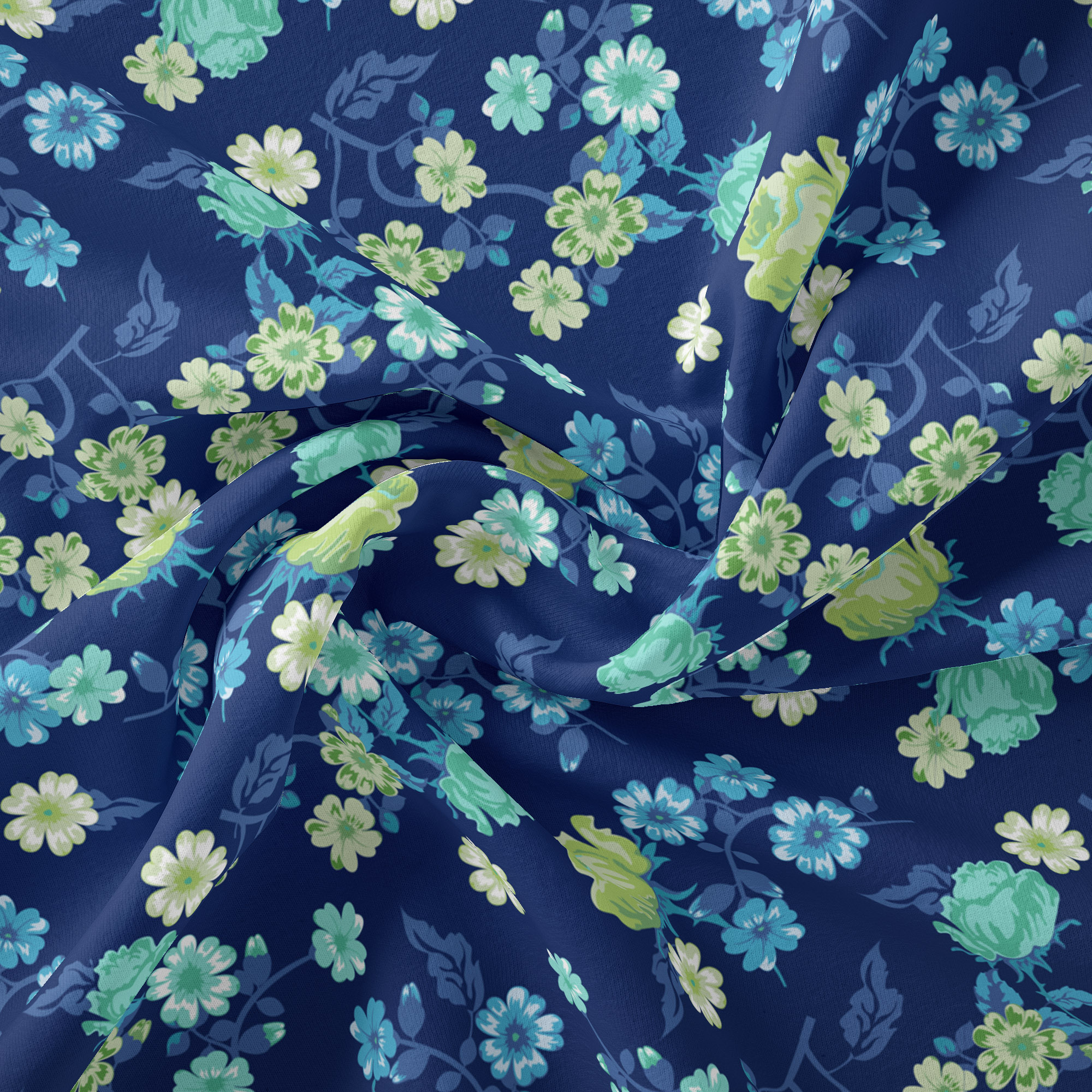 1 Yard 100% Cotton Spring Ditsy, Navy, 44" Wide for Quilting & Sewing by David Textiles