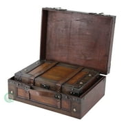 Wooden Vintage Luggage Trunks - Antique Carry on Suitcase Storage Box with Hinged Lids, Old-Fashioned Decorative Box for Dresser, Coffee Table Decor, Shelf Decor or Kitchen Table Decor, Set of 2