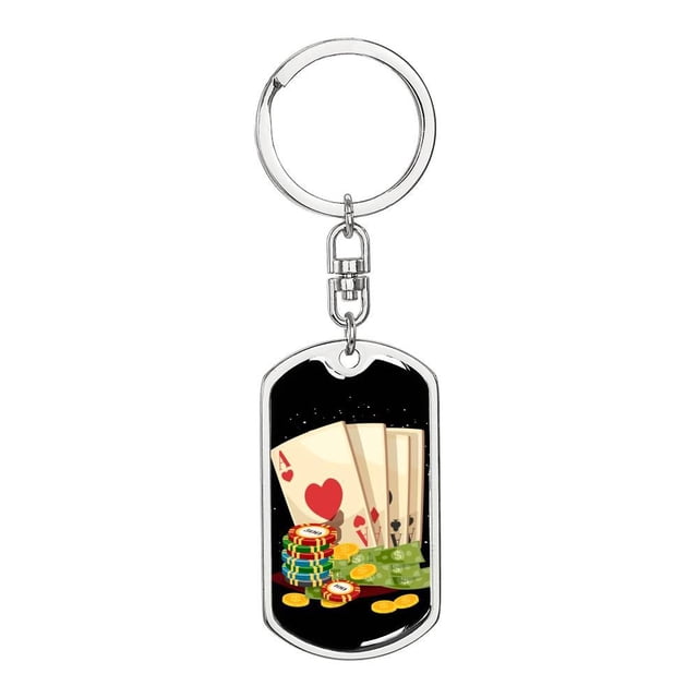 Ace Card Gamble Keychain Dog Tag Stainless Steel or 18k Gold