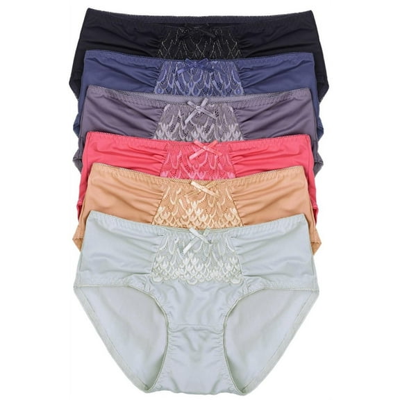 ToBeInStyle Women's 6-Pack Solid Ruffle Lace Sideseam Panties - XL