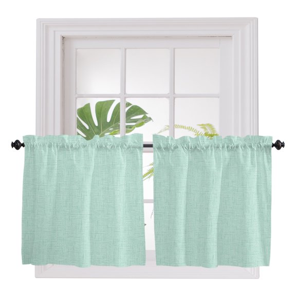 Misty Green 2 Panel Kitchen Curtains for Small Windows, Rustic Farmhouse Solid Color Bathroom Tier Curtain, Short Window Treatment for Bedroom/Living Room 55"x36"