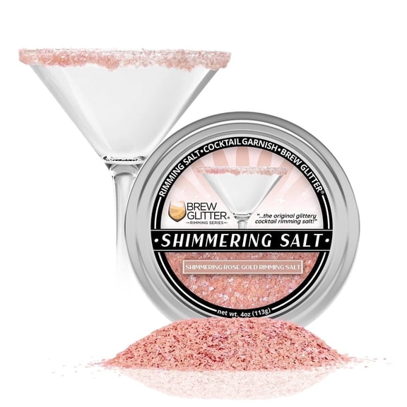 Brew Glitter - Rose Gold Edible Glitter Blended Rimming Salt - Shimmering Cocktails, 4oz Bar Tin