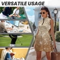 thumbnail image 6 of Garronmavis Gold Glitters Golf Dress Sleeveless for Women Size L Casual V-Neck Athletic Tennis Dress Collared Half-Zip Athletic Tank Dresses Workout Outfits, 6 of 7