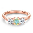 thumbnail image 3 of Gem Stone King 18K Rose Gold Plated Silver Mercury Mist Mystic Topaz and White Zirconia Engagement Ring for Women | 1.05 Cttw | Round 5MM | Gemstone November Birthstone | Size 6, 3 of 6