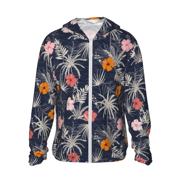 Fotbe Hawaiian Style Chaqueta con Protección Solar UPF 50+ para Hombre y Mujer, Camisa con Capucha y Bolsillos-XX-Large