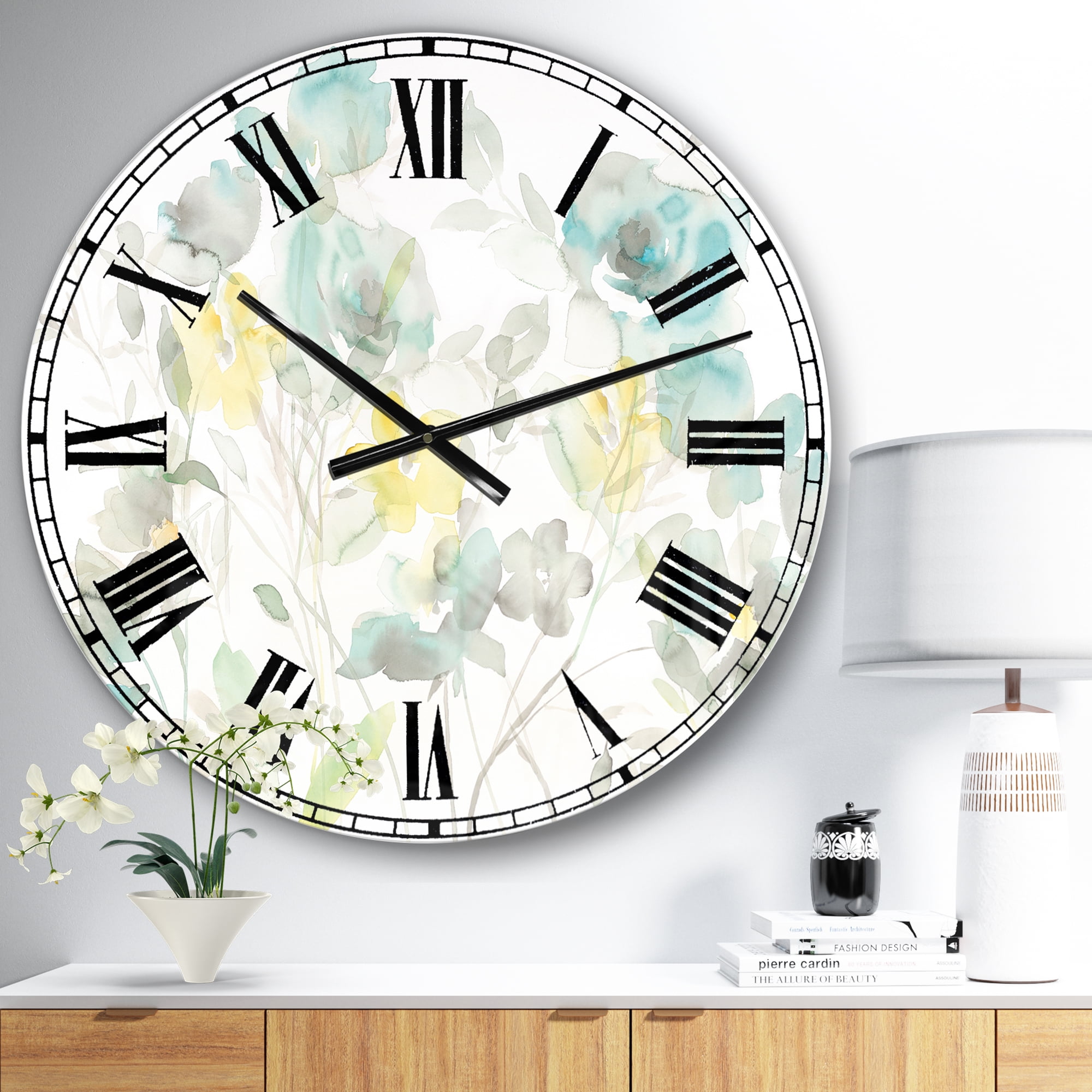 Designart 'Aqua Rose Natural Element' Traditional Wall Clock
