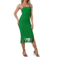 thumbnail image 4 of INSPIRE CHIC Crochet Dress for Women's Fringe Hem Boho Beach Sleeveless Dress XS Green, 4 of 6