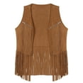 thumbnail image 4 of Alvivi Men's Western Cowboy Vest Casual Fringe Hippie Costume Open Front Suede Leather Waistcoat Brown M, 4 of 6