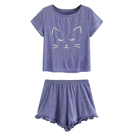 

Women s Casual Sleepwear Nightwear Set Pajamas Short Sleeve Shorts Top Cartoon