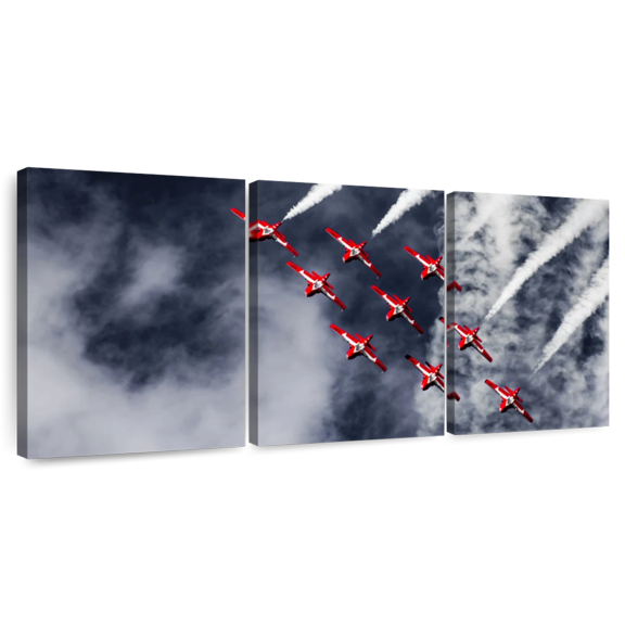 Elephant Stock Red Epic Airplanes Wall Art - Horizontal Multi Panel Canvas - Living Room Wall Decor - Transportation Multi Panel - White And Blue Decor - 26" x 12"