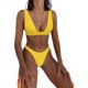 thumbnail image 1 of Traje de baño para mujer Cuello en V Color puro Talle alto Espalda en T Correas regulables 9 Forma Botón trasero Trajes de baño divididos para playa Amarillo M, 1 of 6