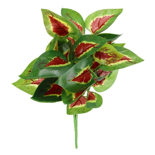 Uxcell Plantas de Verdor Artificial, 1 Paquete con 7 Ramas de Planta Verde con Hojas de Perilla Falsas para el Hogar, Verde Rojo