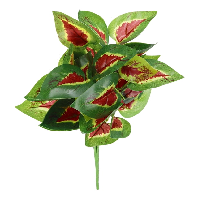 Uxcell Plantas de Verdor Artificial, 1 Paquete con 7 Ramas de Planta Verde con Hojas de Perilla Falsas para el Hogar, Verde Rojo