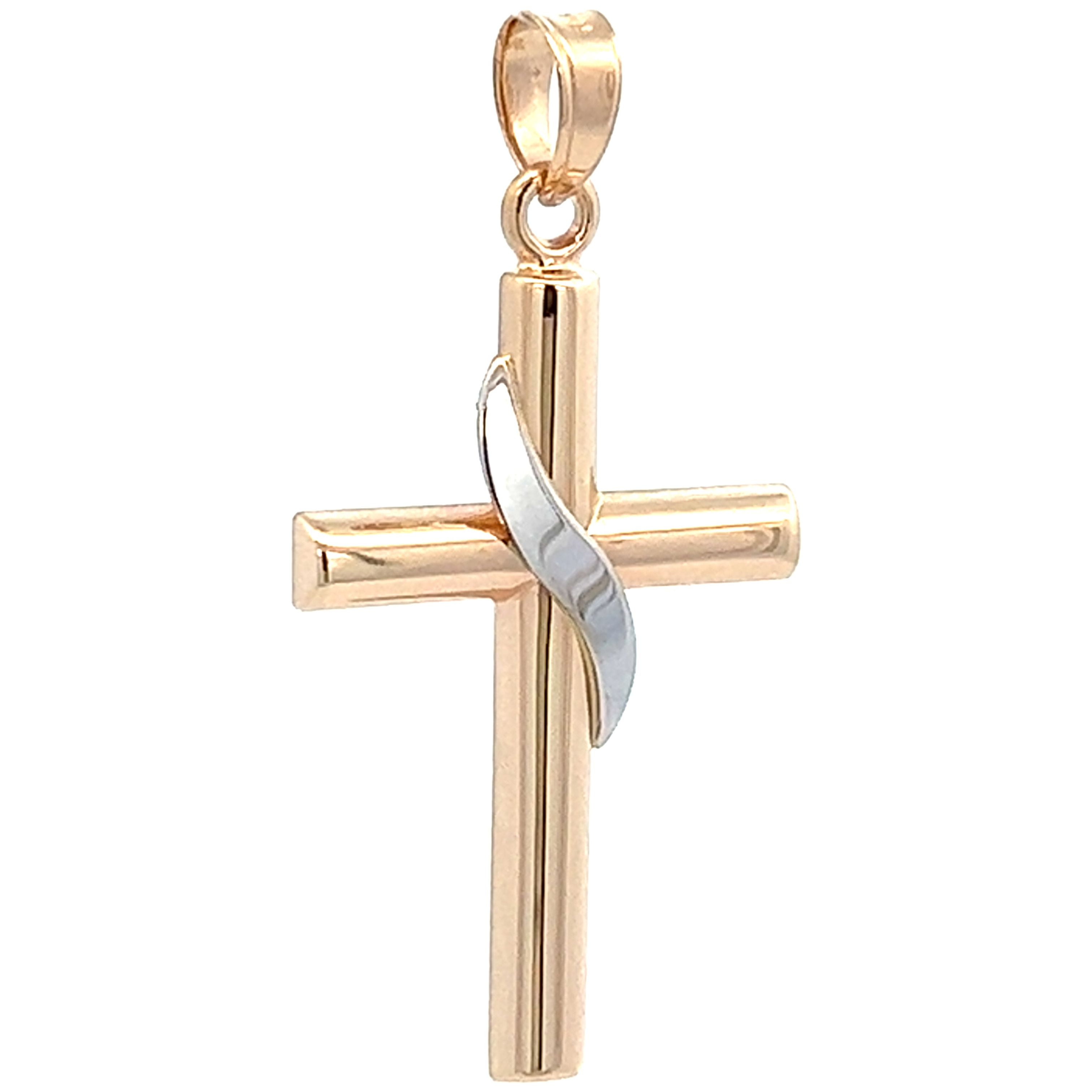 Brilliance Fine Jewelry 14 KT Two Tone Cross with Sash Pendant