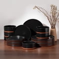thumbnail image 5 of Vesteel 18 Pieces Dinnerware Set, Ceramic Plates and Bowls Set for 6, Handcrafted Stoneware Dishes Set for Family Restaurant, Microwave & Dishwasher Safe - Matte Black, 5 of 11