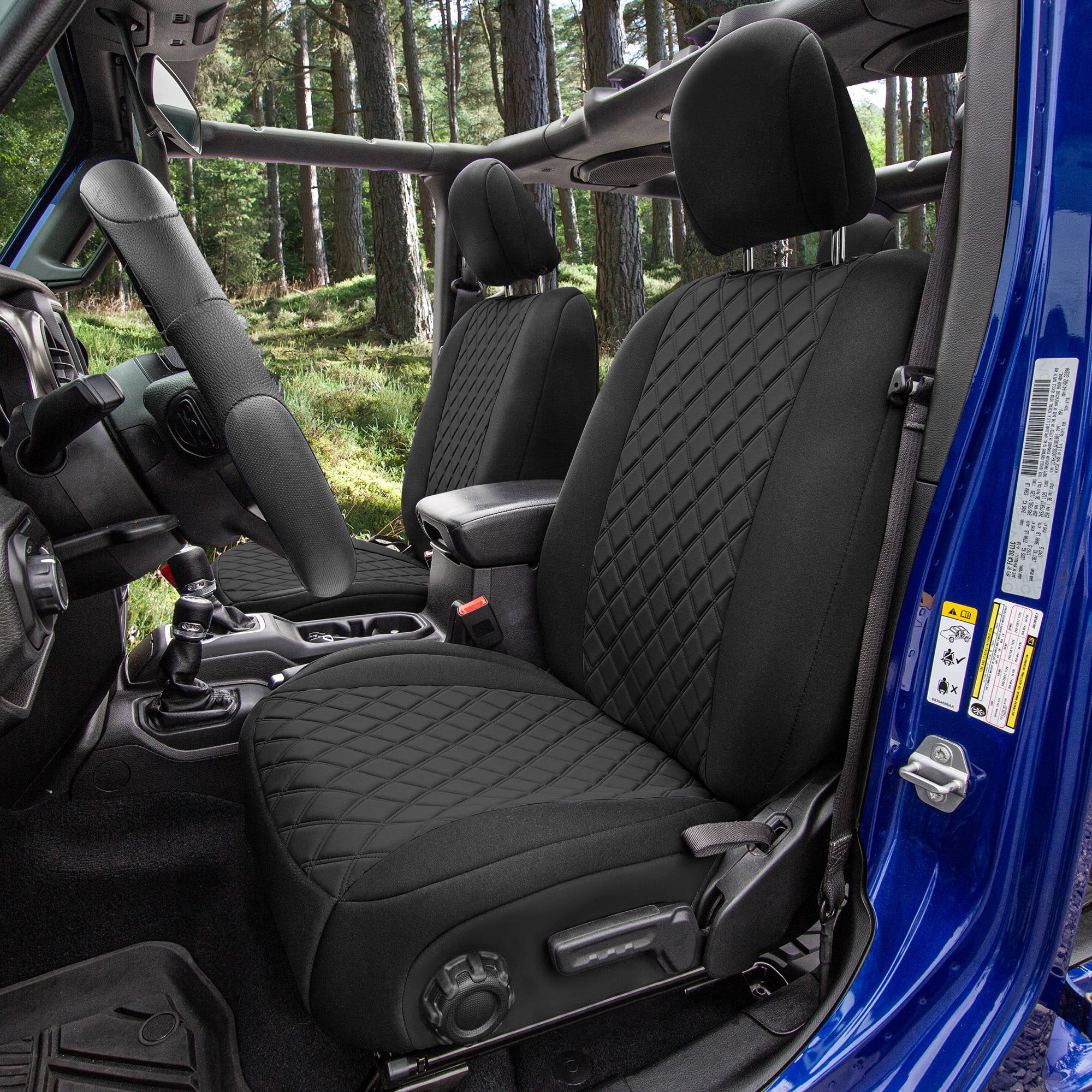 For Jeep Wrangler JL 4DR 2018-2023 FH Group Neoprene Custom Fit Car Seat Covers Front Set - Black