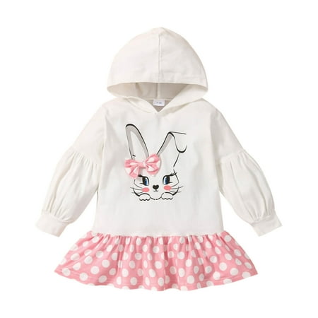 

TAIAOJING Baby Girl Dress Fall Long Sleeve Cartoon Rabbit Toddler Hooded Ruffles Princess Dress Girls Outfits 12-18 Months