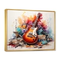 thumbnail image 2 of Designart "Fire Guitar Dry Watercolor painting III" Music Floater Framed Wall Art Living Room, 2 of 7