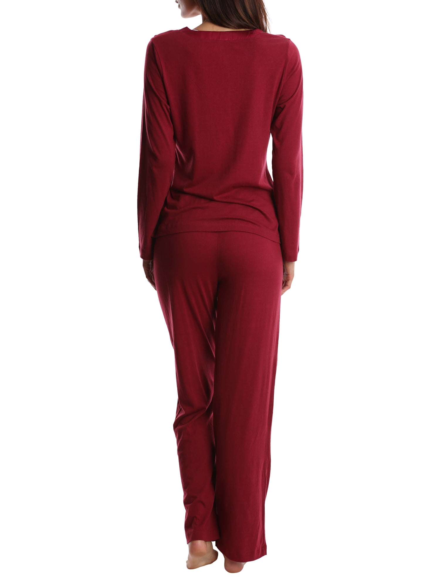 Blis Adult Womens Satin Trim Long Sleeve Sleep Cotton Pajama Pant Set