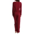 thumbnail image 2 of Blis Adult Womens Satin Trim Long Sleeve Sleep Cotton Pajama Pant Set, 2 of 3