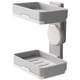 thumbnail image 1 of Estante de baño resistente con drenaje, soporte de plástico de 2 niveles, montado en la pared, caja de jabón, organizador de cepillos de dientes, gris oscuro, instalación sin orificios, 1 of 5