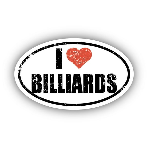 I Love Billiards I Heart Euro Oval Sticker Vinyl 3M Decal 3 In x 5 In