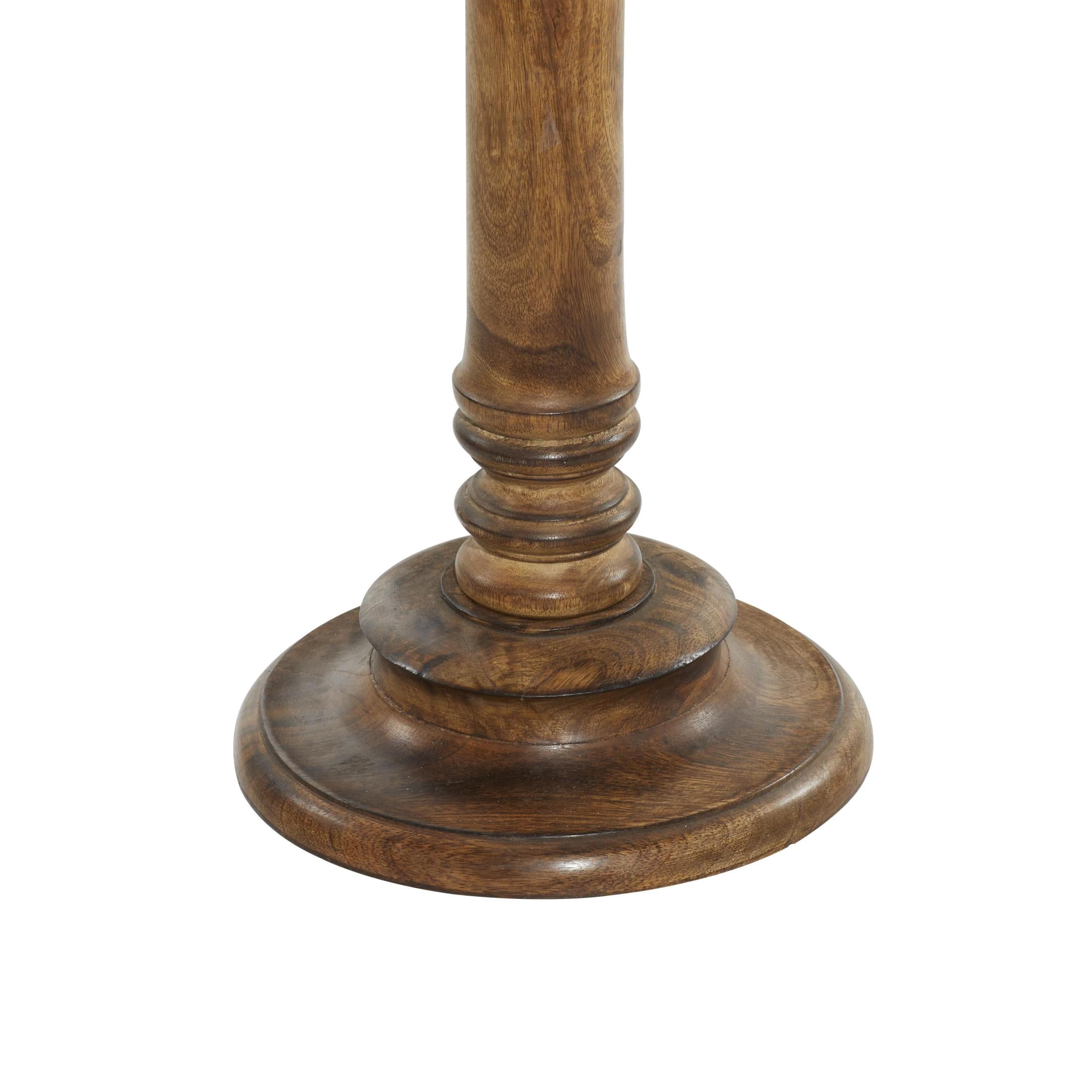 DecMode 17" x 21" Dark Brown Mango Wood Handmade Intricately Carved Elephant Accent Table with Turned Base, 1-Piece