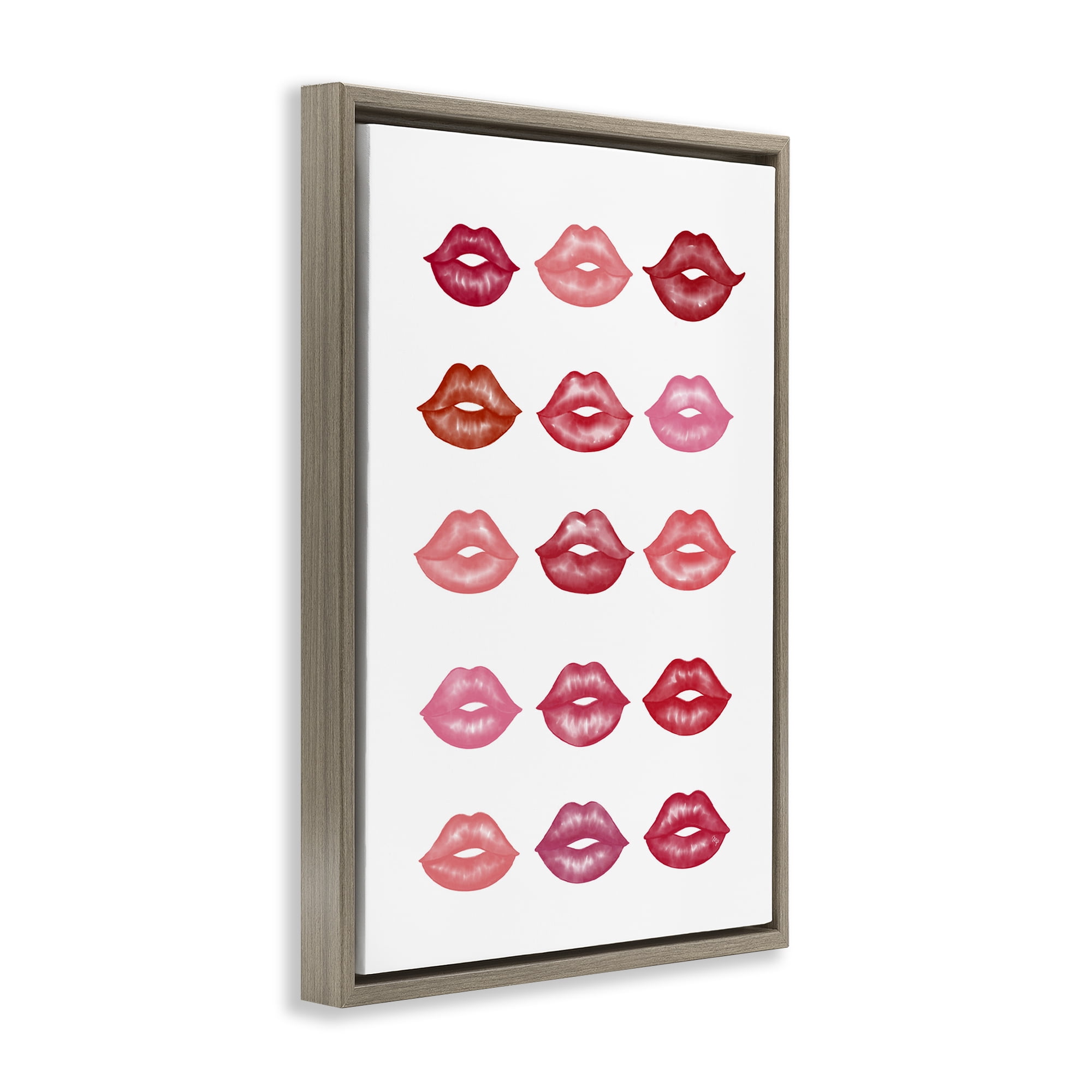Stupell Industries Red & Pink Lips Beauty & Fashion Painting Brown Floater Framed Art Print Wall Art, 17 x 25