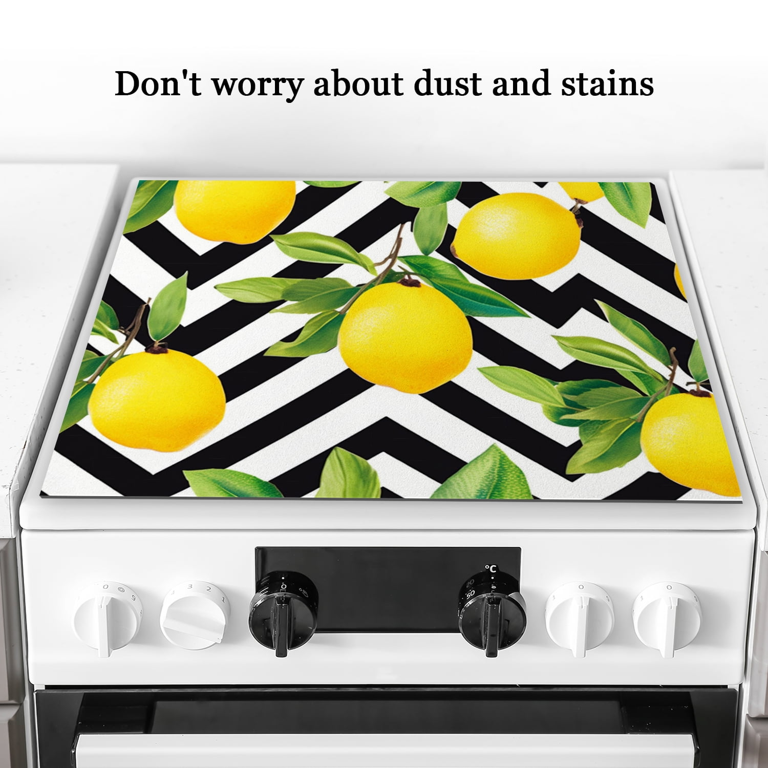 Flat Top Stove Cover, Fresh Lemon on Black and White Canvas, Countertop Protector, Cooktop Protector mat, Square Foldable Decoration pad for Kitchen RV (28×20 Inch)