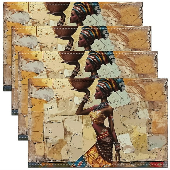 Erosebridal Dancing Woman Placemats Set of 4, Aztec Damask Print Table Mats for Dining Table Set of 4, Teens Adults