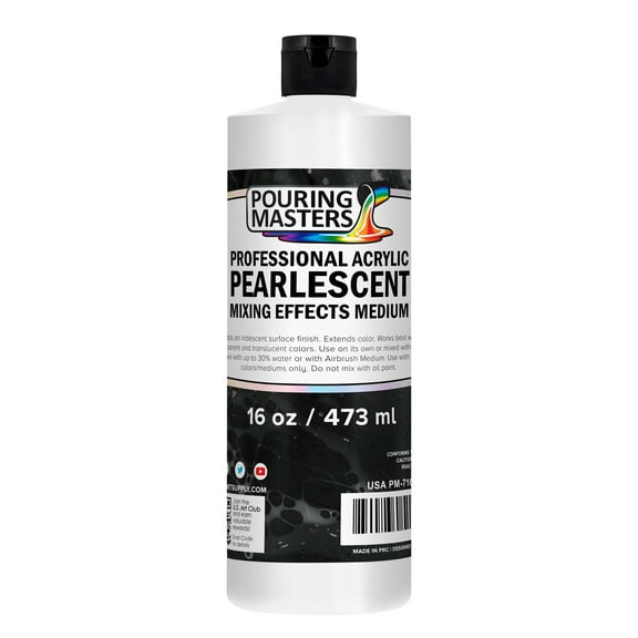 Pouring Masters Professional Acrylic Pearlescent Mixing Effects Medium, 16 oz. (Pint) - Create Pearl Iridescent Metallic Effects, Improve Flow Consistency, Artist Techniques, Mix Art Acrylic Paint